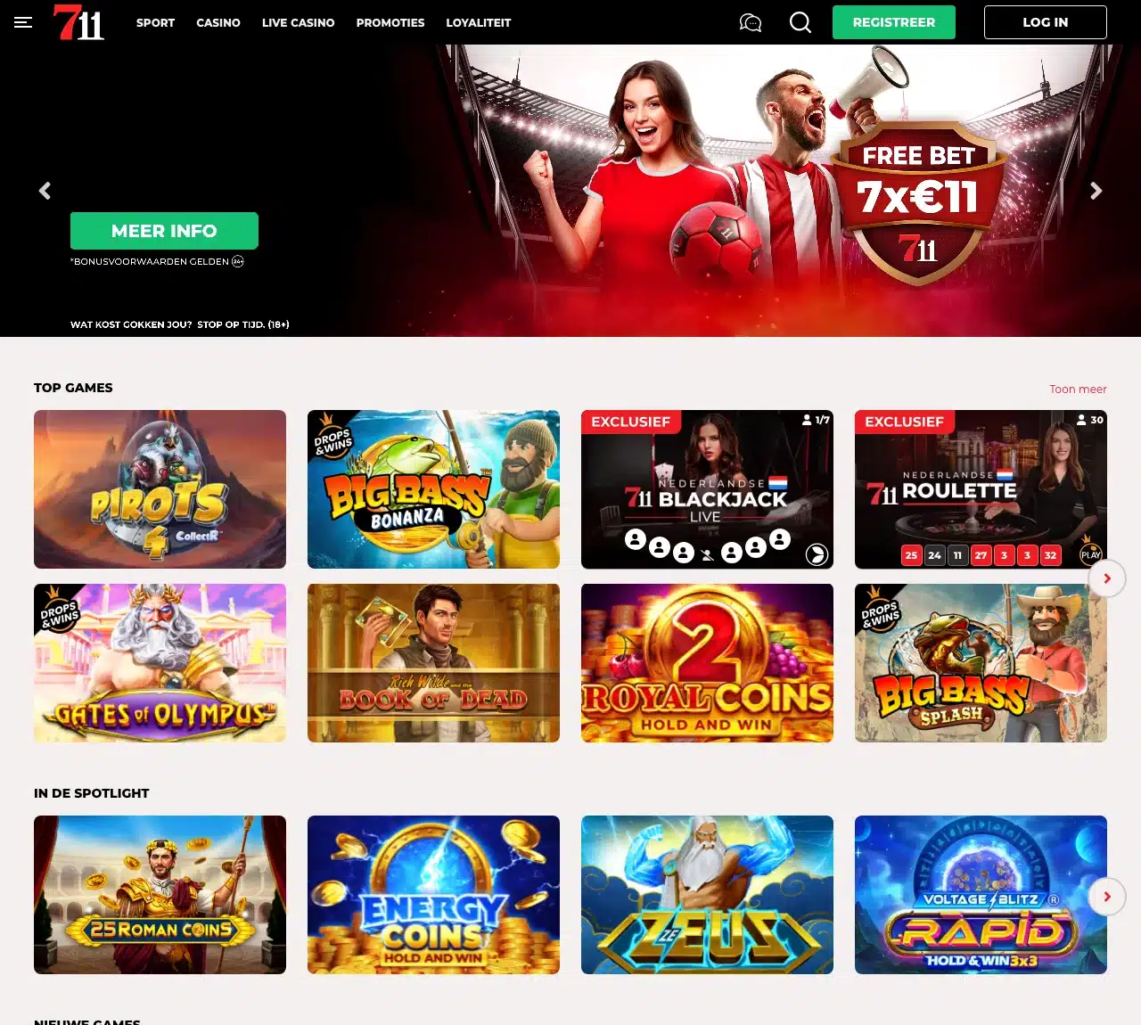 Schermafbeelding van de homepage van 711.nl