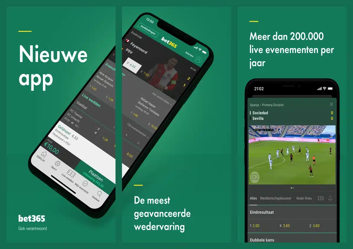 Officiële Nederlandse app-afbeeldingen van bet365
