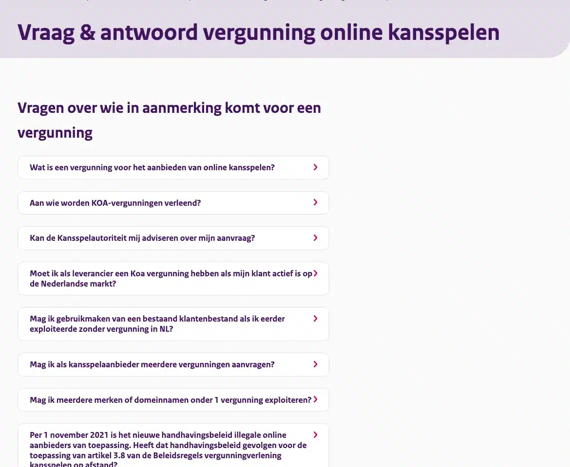 De vragenlijst van de toezichthouder over wie in aanmerking komt voor een vergunning