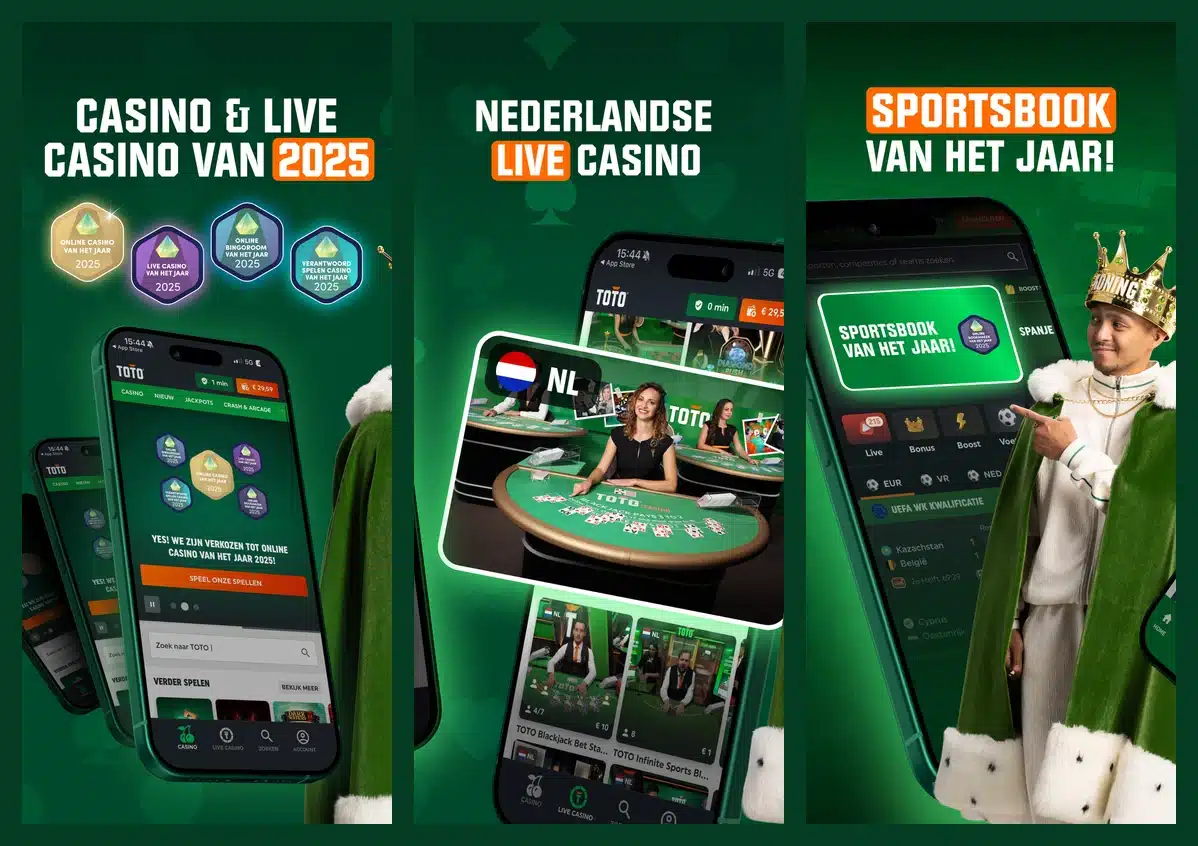 Officiële Nederlandse app-afbeeldingen van TOTO Casino en TOTO Sport