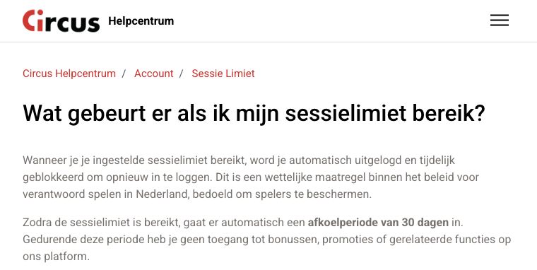 Circus Helpcentrum: uitleg over het bereiken van de sessielimiet