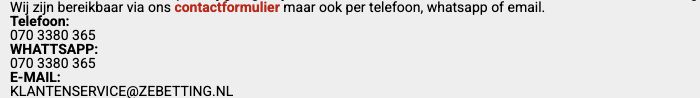 Telefoon, WhatsApp en e-mailadres in de openbare hulpinformatie van ZEbet